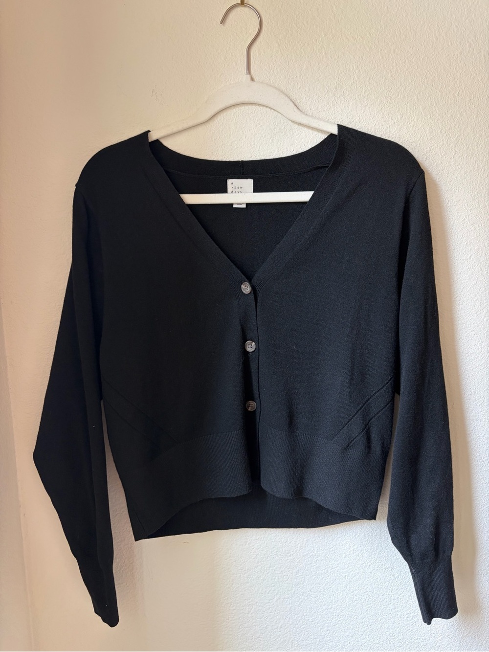 a new day Black V-Neck Cropped Button Cardigan